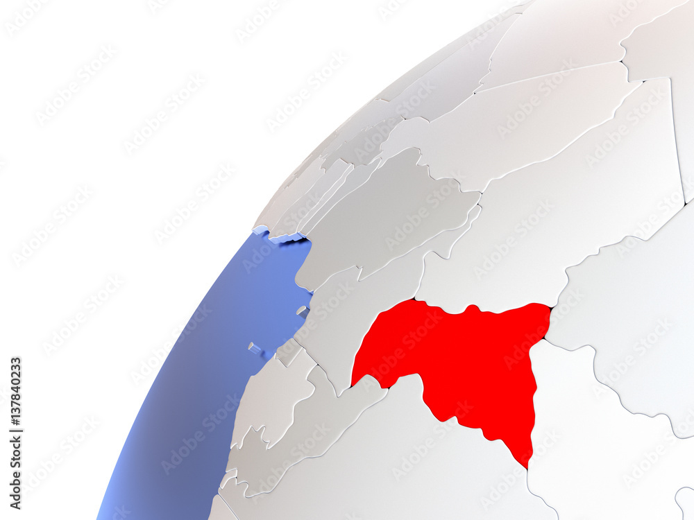 Fototapeta premium Central Africa on modern shiny globe