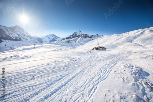 Jungfrau ski alpine mountain resort in Swiss Alps, Grindelwald, Wengen, Switzerland