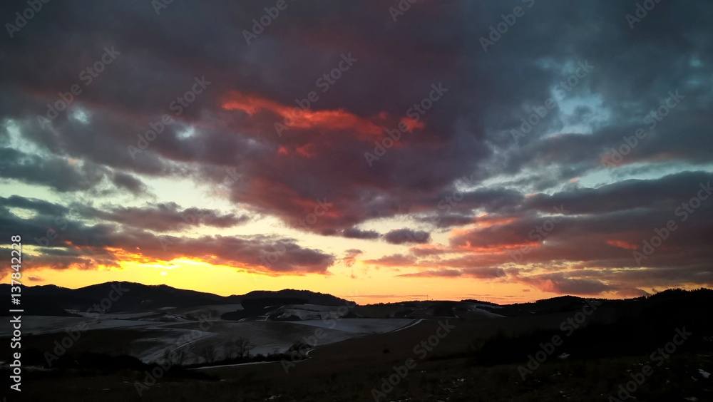 Cloudy colorful sunrise and sunset. Slovakia