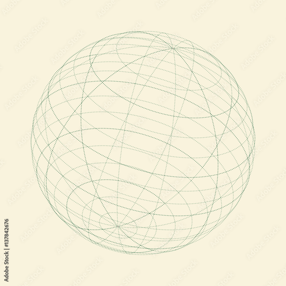 Geometric illustration for dotted 3d wireframe sphere in perspective Geometric illustration for dotted 3d wireframe sphere in perspective