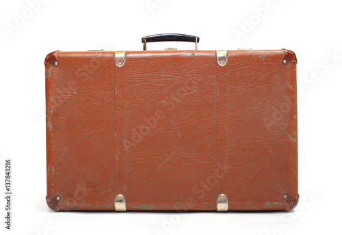 Retro style travel bag isolated on white background. Essential accessory for travelers.