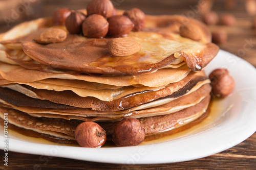 pancakes on a beautiful wooden table