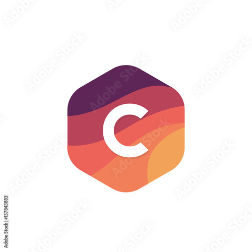 Flat isolated C letter logo hexagon shape sign company icon vector design