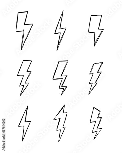Hand drawn vector illustration - Collection of lightning. Design elements in sketch style.