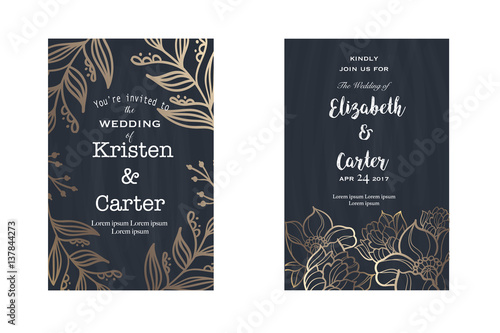 Set of wedding card invitation flyer pages in old style 