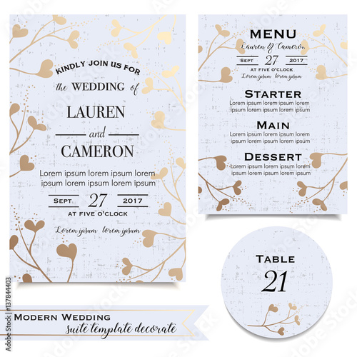 Blue wedding cards with invitation, save the date card, menu