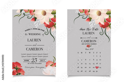 Calligraphy vector. Beautiful wedding invitation with calendar and matched date