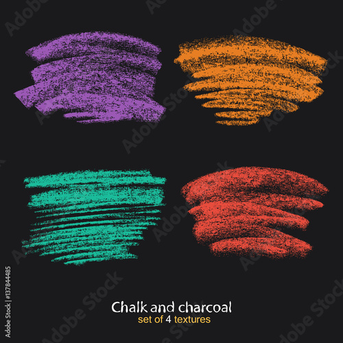 Textures strokes of chalk and charcoal. Pastel colors brushes. Expressive grunge template. Designed for registration of various design projects: posters, banners, stickers, templates. Stock vector.