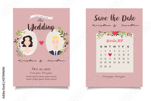 Light pink wallpaper of vintage invitation card. Save the date