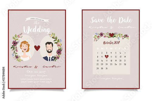 Bridal pair closeup on beige background with white letters