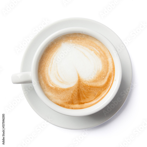 Close up of latte art shapes on white background isolated