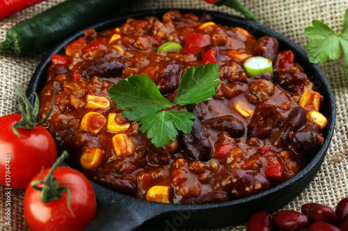 Hot chili con carne - mexican food tasty and spicy