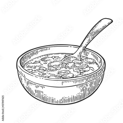 Chili con carne in bowl with spoon - mexican traditional food.