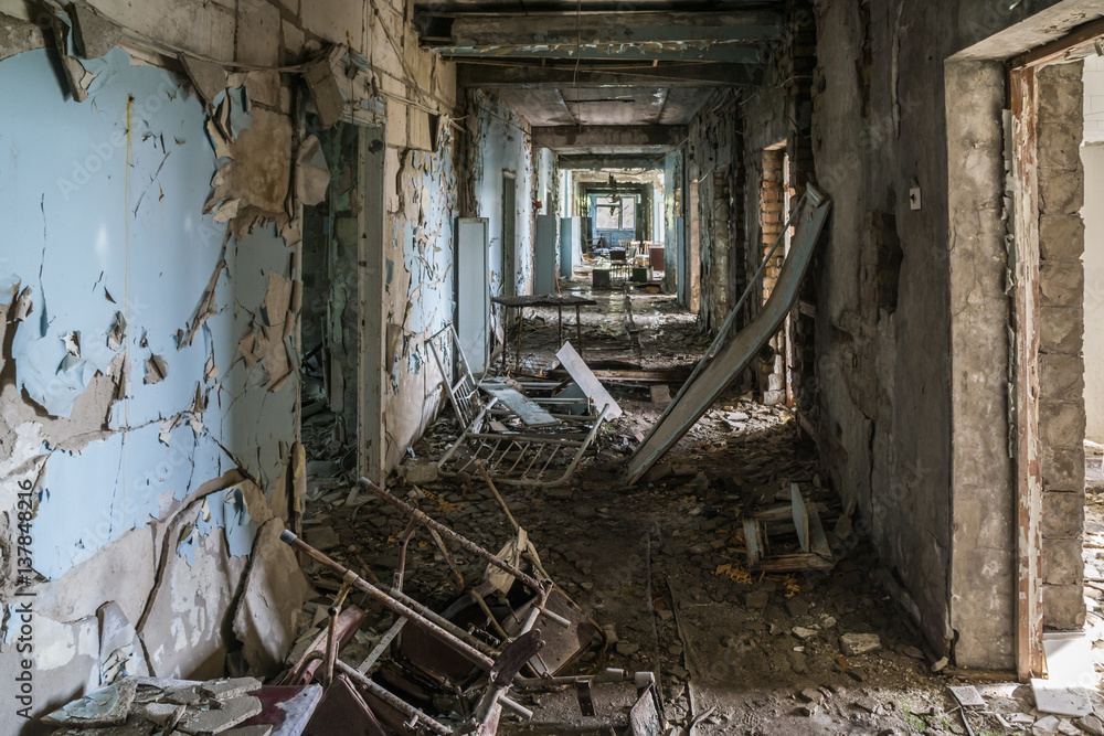 hospital in Pripyat city abandoned after the Chernobyl nuclear power plant disaster hospital in Pripyat city abandoned after the Chernobyl nuclear power plant disaster