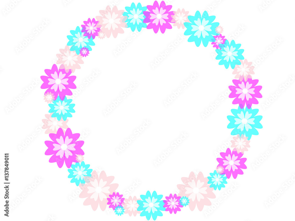 Flowers circle on a white background. Vector illustration.