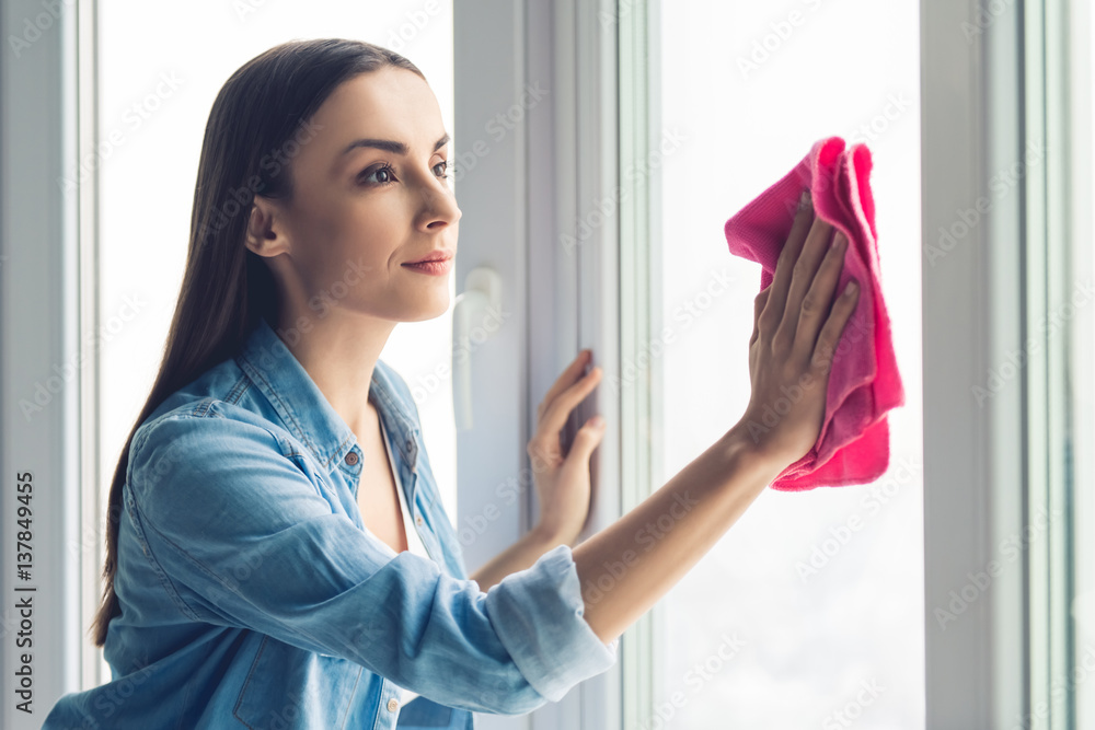 Beautiful woman cleaning Beautiful woman cleaning