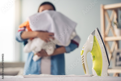 Beautiful woman cleaning