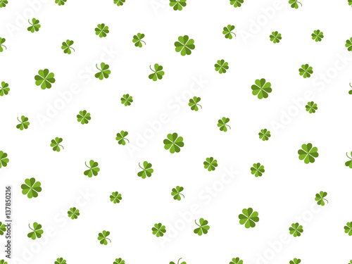 Clover seamless pattern. Green leaves on a white background. Vector illustration
