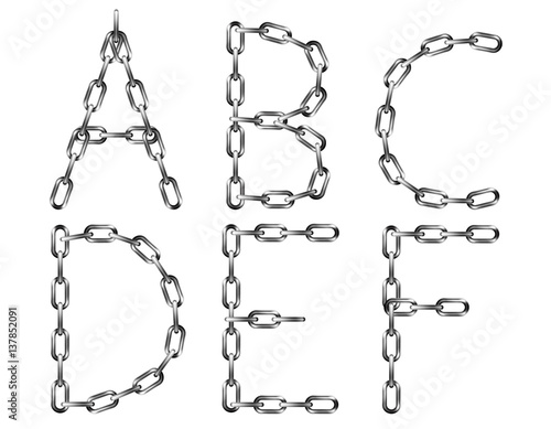 Vector alphabet letters made from metal chain, isolated on white