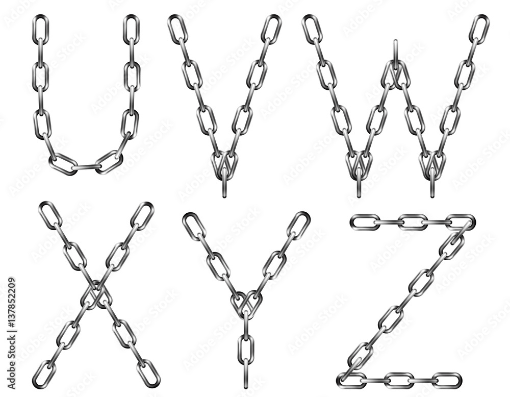 Vector alphabet letters made from metal chain, isolated on white . Vector alphabet letters made from metal chain, isolated on white .