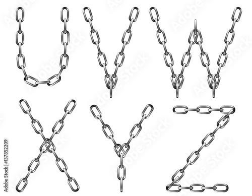 Vector alphabet letters made from metal chain, isolated on white .
