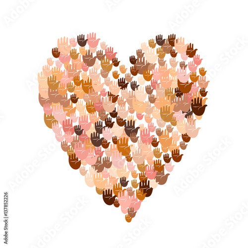 Illustration of big heart shape filled with hands