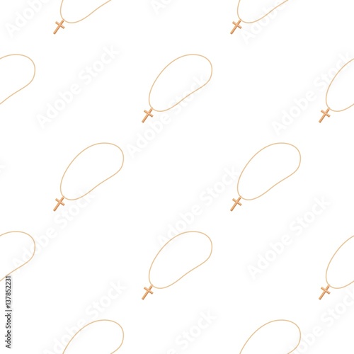 Golden christian rosary icon in cartoon style isolated on white background. Jewelry and accessories pattern stock vector illustration.
