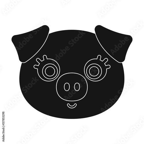 Pig muzzle icon in black style isolated on white background. Animal muzzle symbol stock vector illustration.