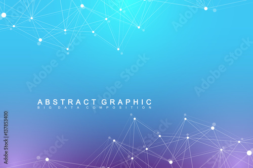 Geometric graphic background molecule and communication. Big data complex with compounds. Perspective backdrop. Minimal array. Digital data visualization. Scientific cybernetic vector illustration.