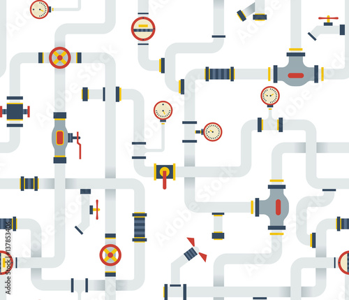Seamless Stock vector ware pipes system pattern. Flat vector background