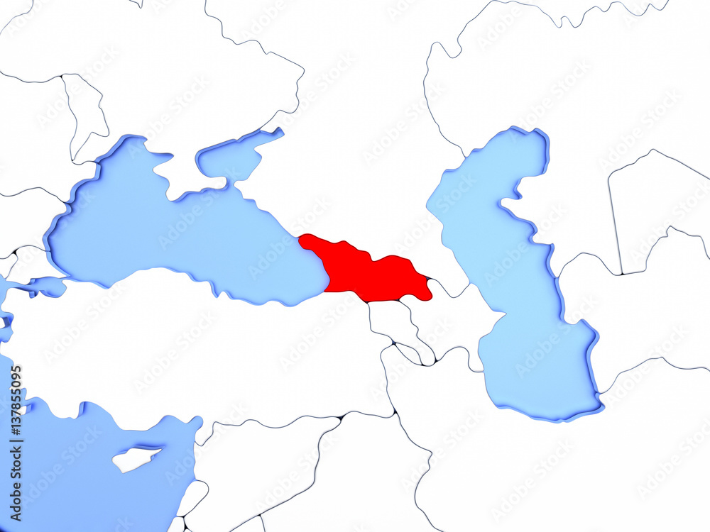 Fototapeta premium Georgia in red on map