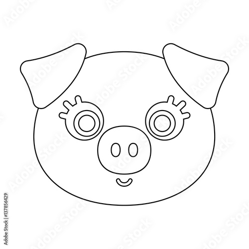 Pig muzzle icon in outline style isolated on white background. Animal muzzle symbol stock vector illustration.