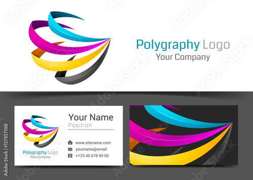 CMYK Printing Corporate Logo and Business Card Sign Template. Creative Design with Colorful Logotype Visual Identity Composition Made of Multicolored Element. Vector Illustration