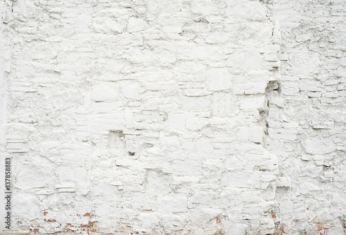 Abstract grungy empty background.Photo of white blank bricks wall texture. Blank cement surface.Horizontal.