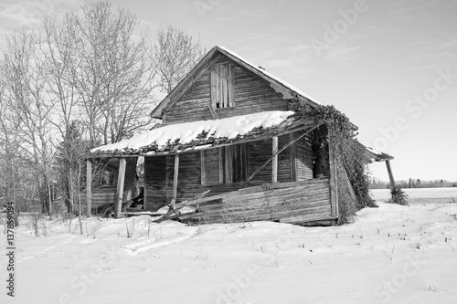 old dilapidated house in winter