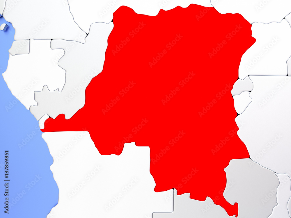 Democratic Republic of Congo in red on map Democratic Republic of Congo in red on map