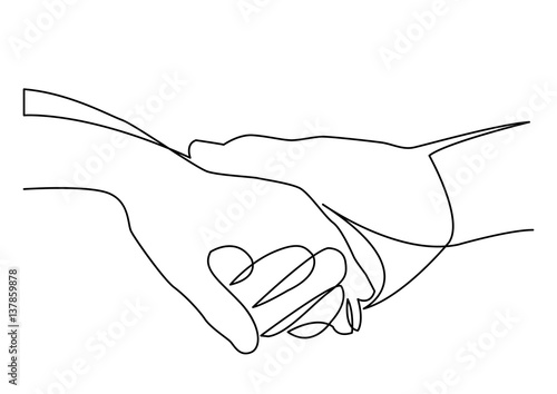 continuous line drawing of holding hands together