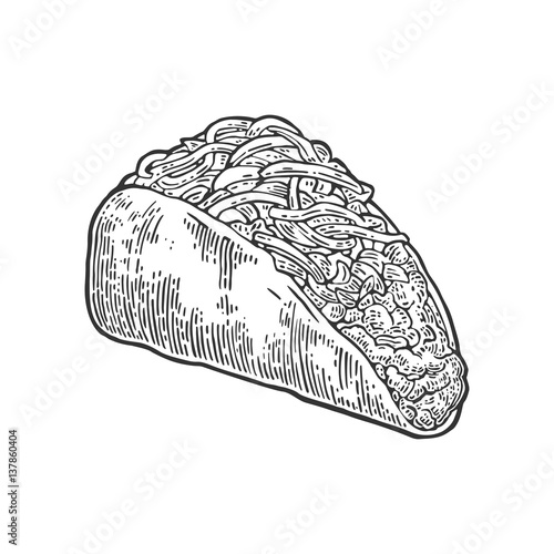 Tacos - mexican traditional food. Vector vintage engraved illustration for menu, poster, web. Isolated on white background.