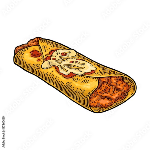 Enchilada - mexican traditional food. Vector black vintage engraved illustration