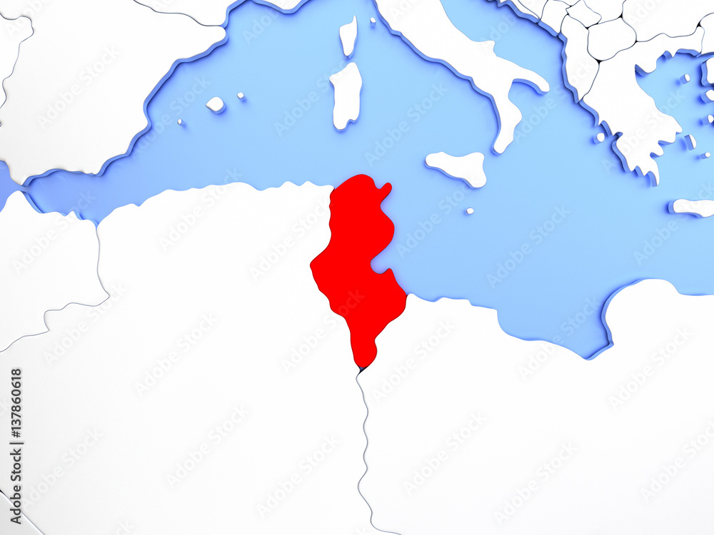 Obraz premium Tunisia in red on map