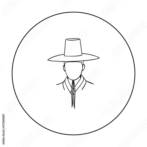 Traditional korean hat icon in outline style isolated on white background. South Korea symbol stock vector illustration.