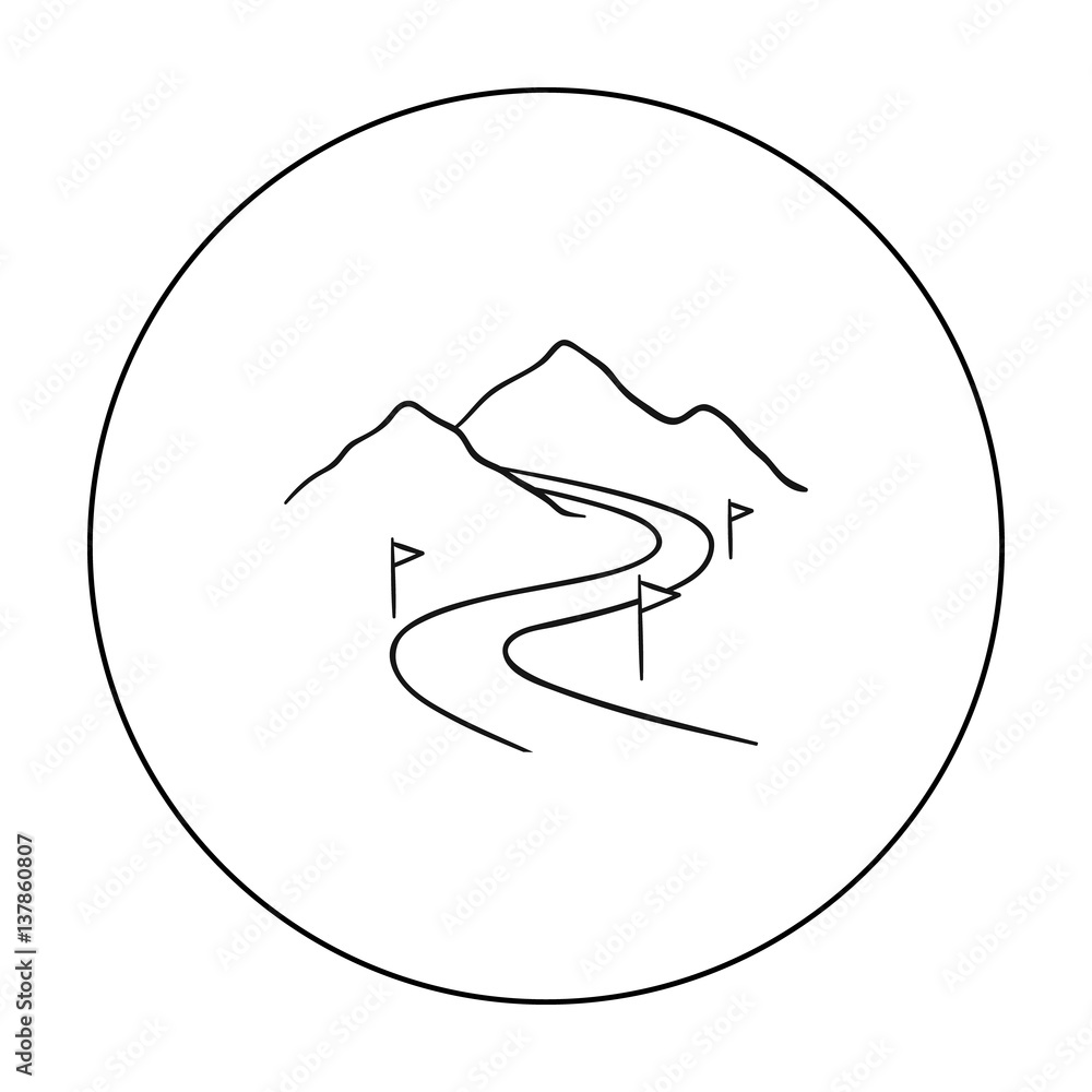 Ski track icon in outline style isolated on white background. Ski