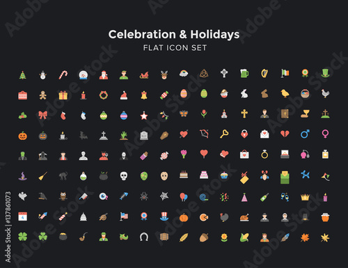 Celebration and Holidays flat Icon Set