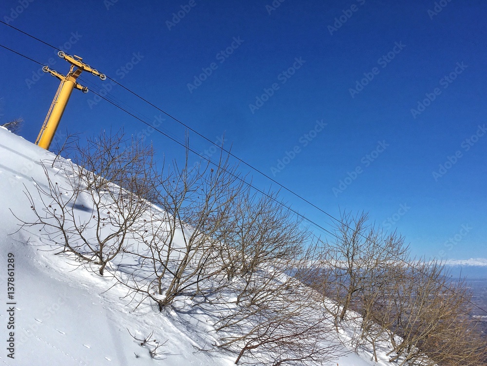 pendio innevato con skilift in disuso pendio innevato con skilift in disuso