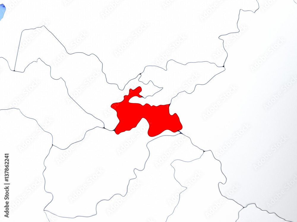 Fototapeta premium Tajikistan in red on map