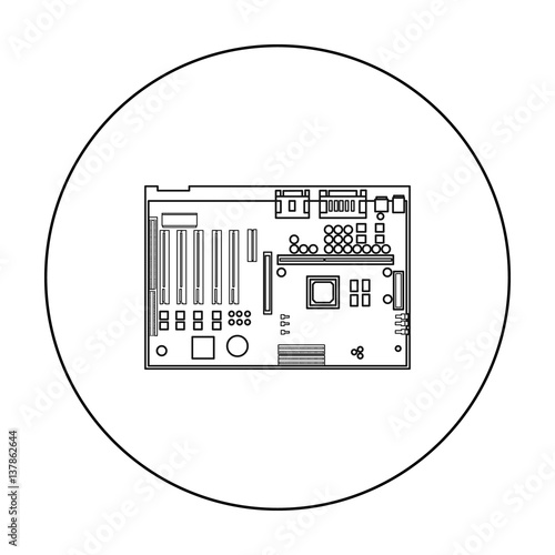 Motherboard icon in outline style isolated on white background. Personal computer symbol stock vector illustration.