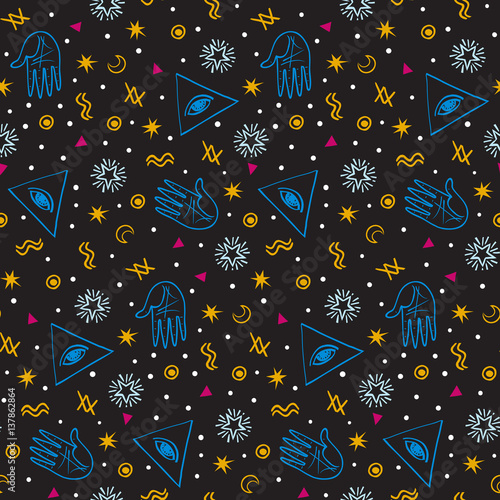 Colorful alchemy and mystic signs pattern
