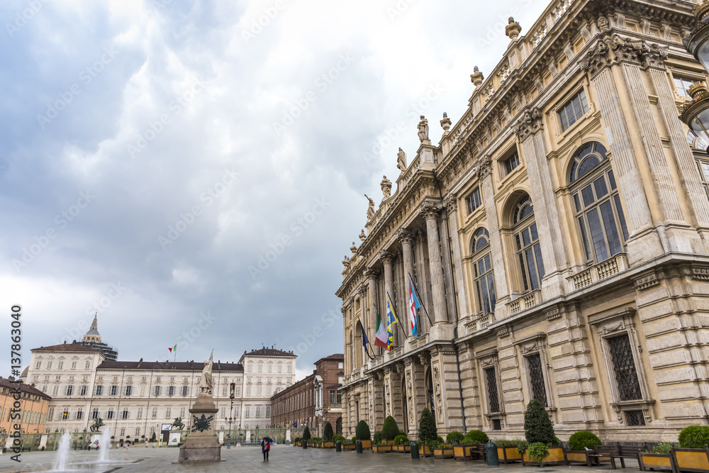 Piazza Castello, a city square in Turin, Italy