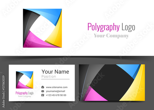 Abstract CMYK Printing Services Media Center Corporate Logo and Business Card Sign Template. Creative Design Colorful Logotype Visual Identity Composition Multicolored Element. Vector Illustration photo