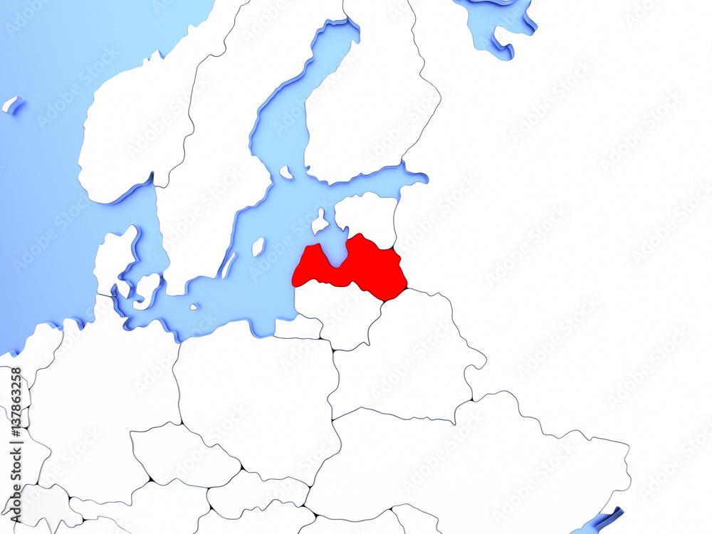 Obraz premium Latvia in red on map